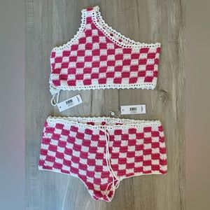 Pink & White Crotchet Frankie’s Bikinis Set